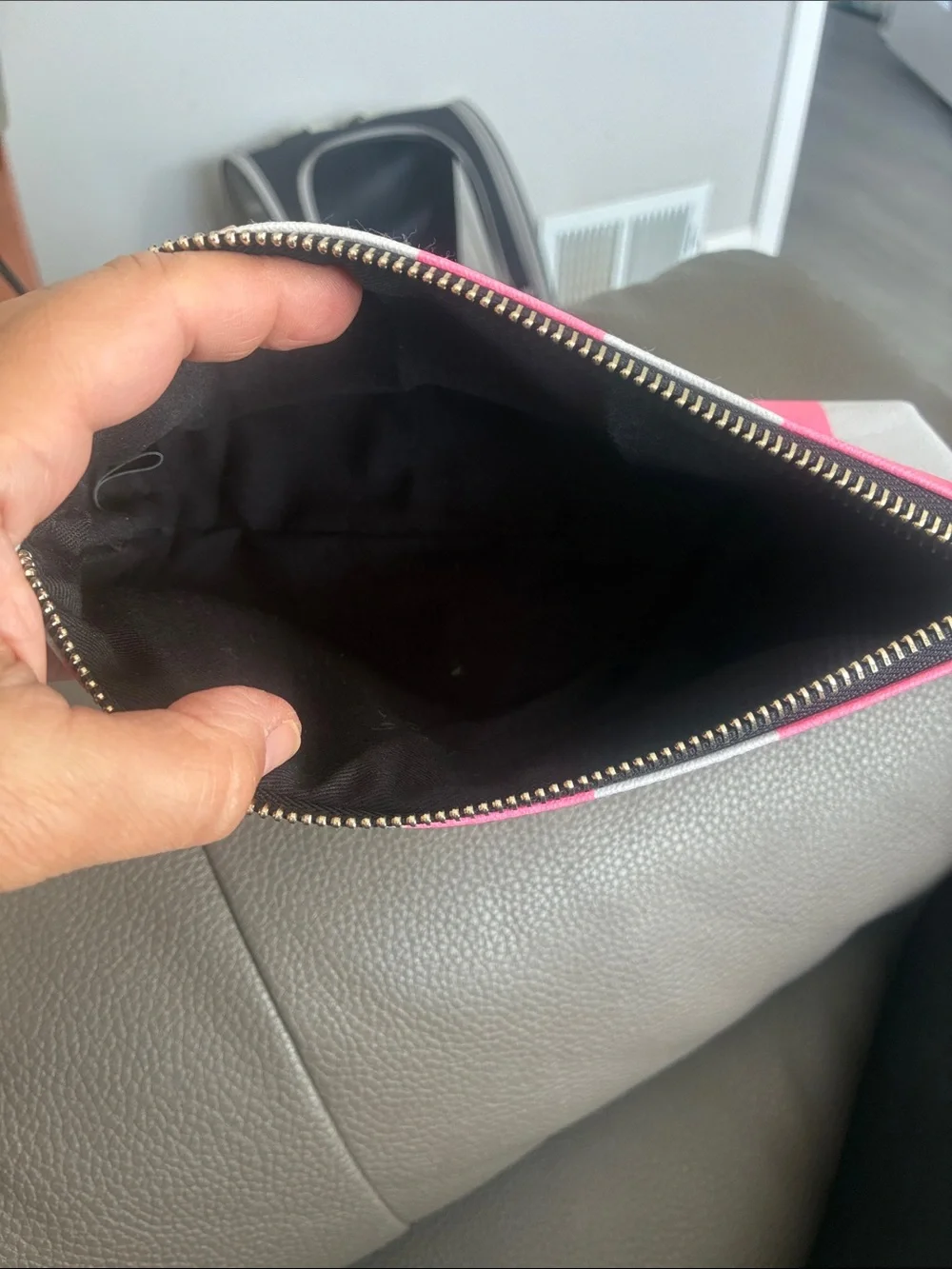 Victoria's Secret Neon Pink and White Signature Stripe Cosmetic Makeup Bag Pouch